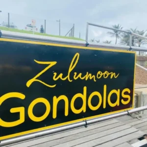 zulumoon-gondola-boarding-point-waterfront-canal The Zulumoon Gondolas sign on the loading=